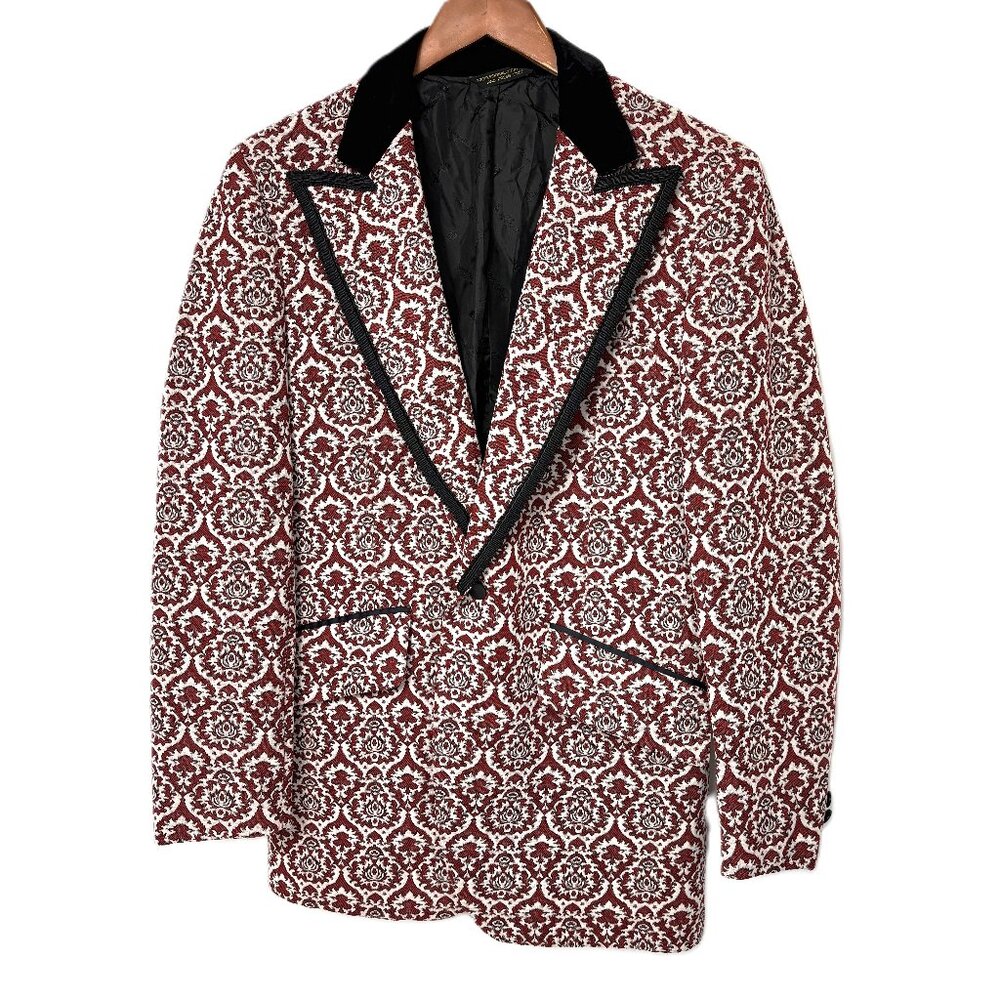 Palm Beach red Wh  Brocade  Tuxedo Prom Formal Jacket Vintage 70’s